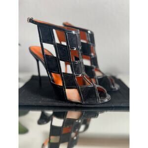 Walter de Silva Black Checker Check Julie Stiletto Sandals Heels sz 7/37